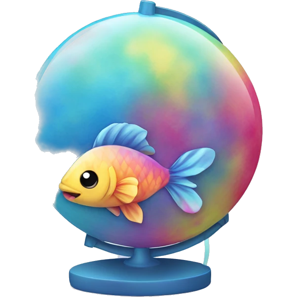 Kawaii colorful baby fish in a tie dye globe emoji