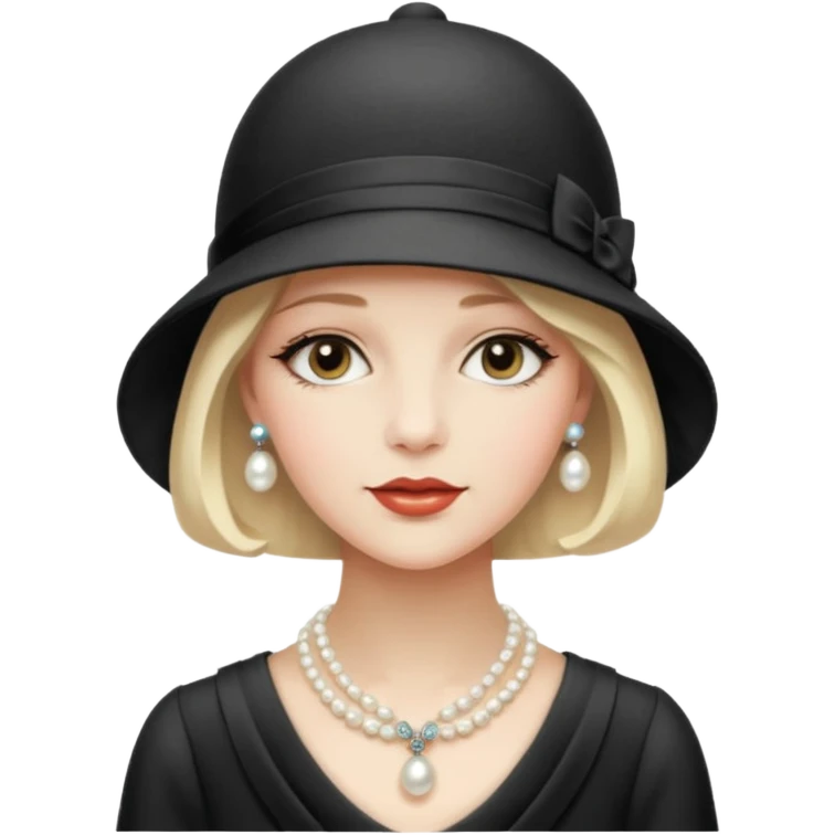 1920s woman, cloche hat, pearl necklace, vintage fashion emoji