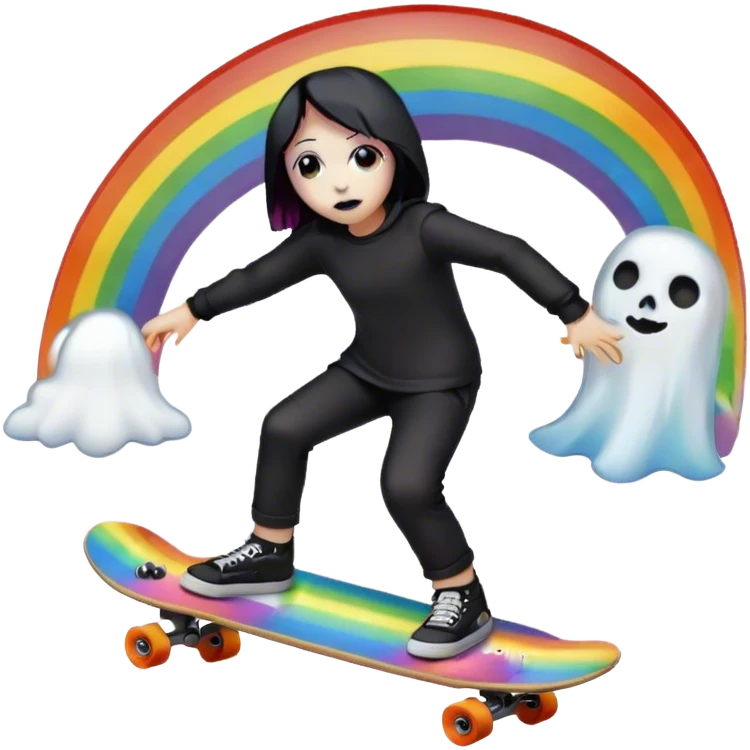ghost goth skate boarding under a rainbow  emoji