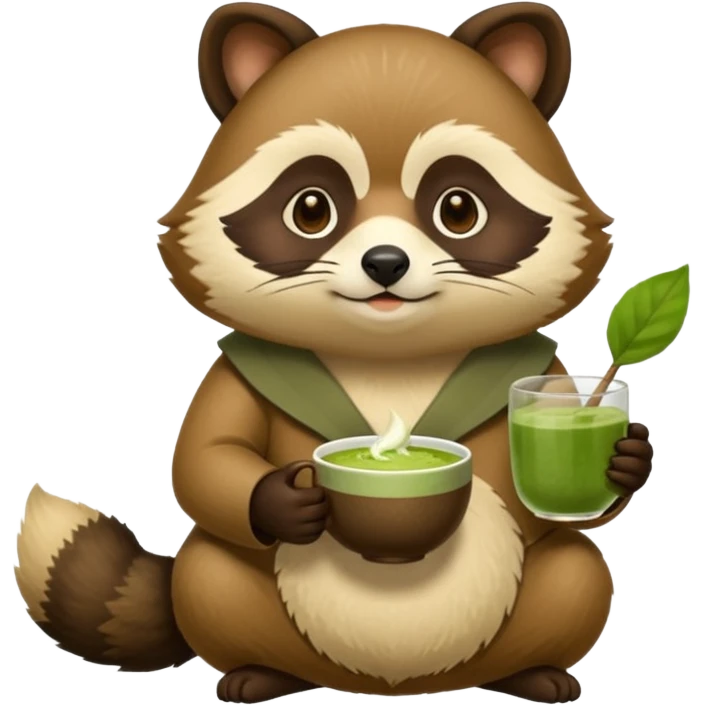 Tanuki con un matcha en la mano emoji