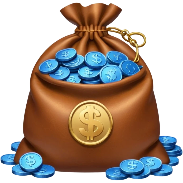 money bag on top of blue coins stack emoji