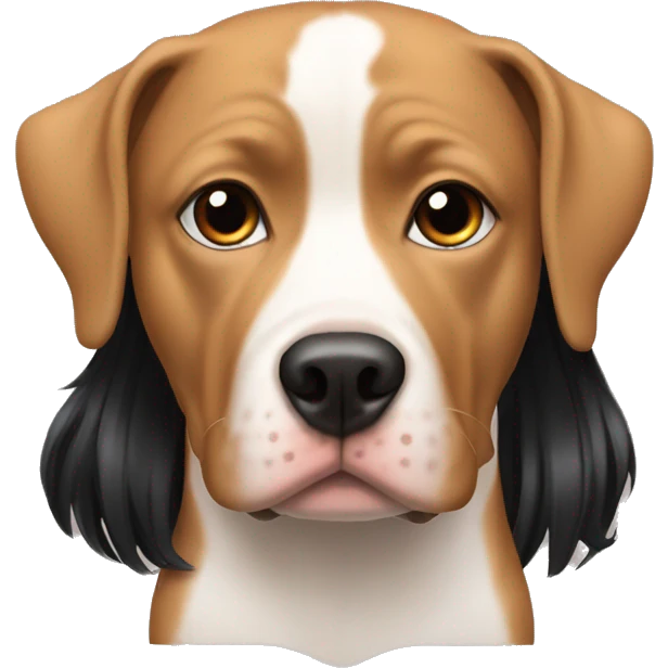 white girl face with black long hair next to a red pitbull emoji