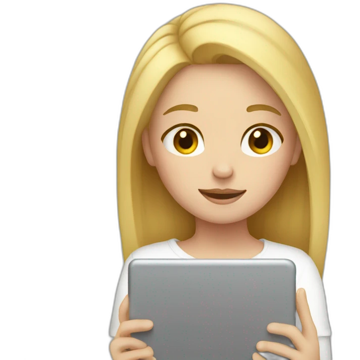 girl with blond hair looking down at ipad emoji