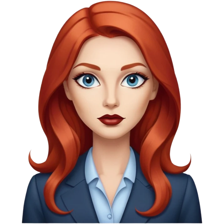 Rousse cheveux long, yeux bleu gris lèvre pulpeuse femme d’affaire make up contouring lèvre marron et sourcils épais  emoji