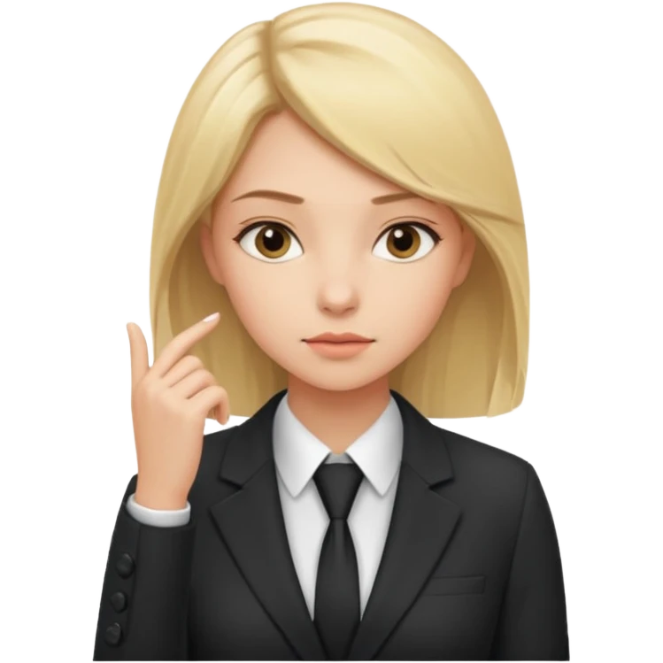 сделай молодую девушку в деловом костюме которая задумалась над чем-то и вот так делает хммм emoji
