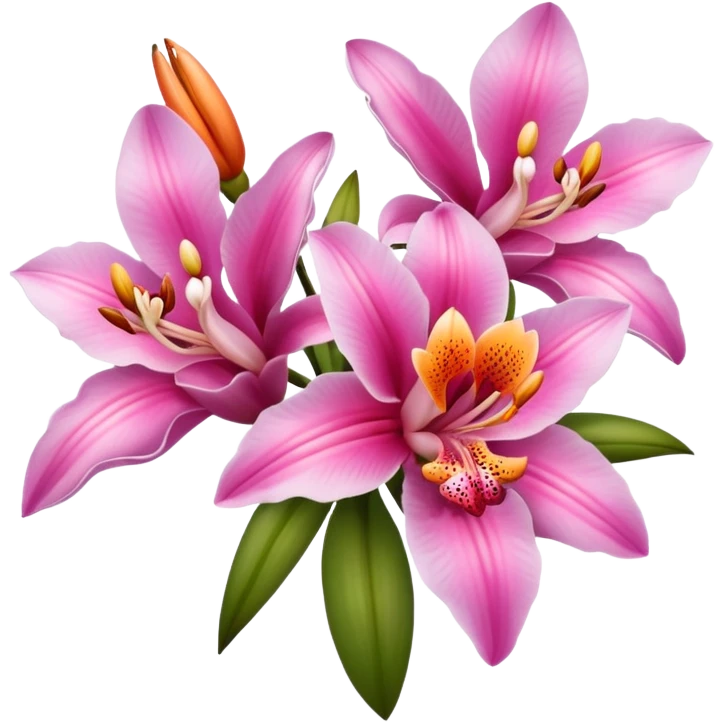 bouquet of pink and orange orchid and oriental lily flowers emoji
