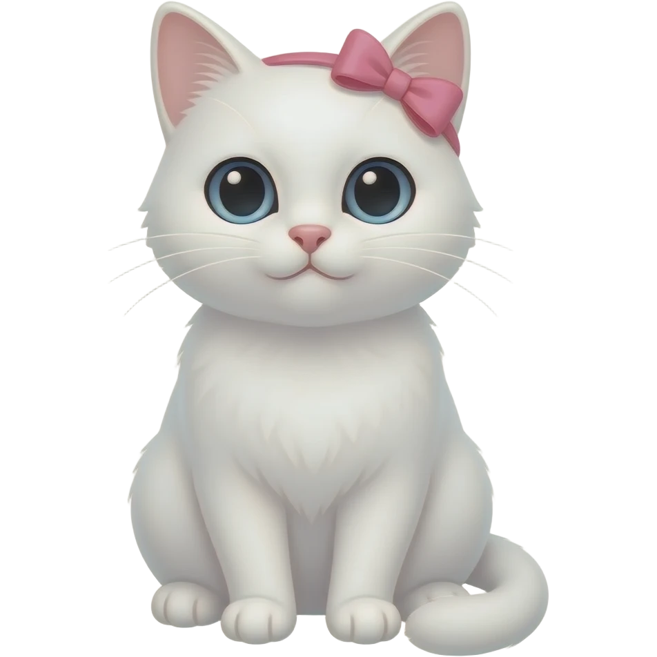 white  cat sitting pose with pink bow clip on head front view emoji