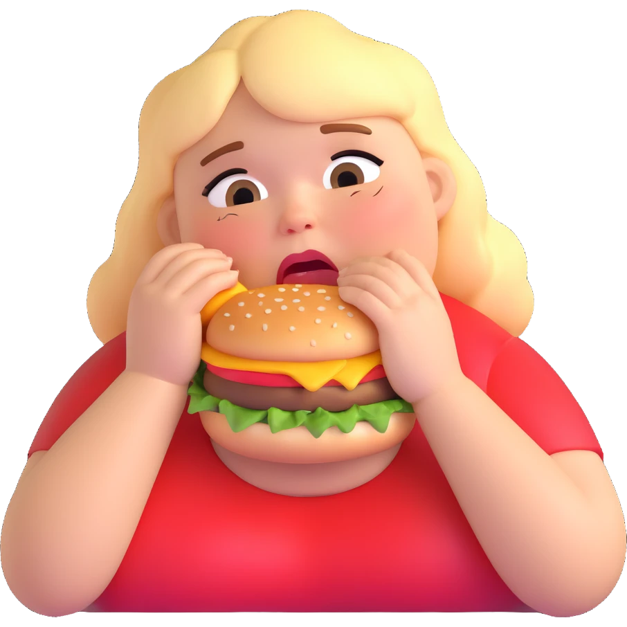 fat girl crying and eating a burger emoji