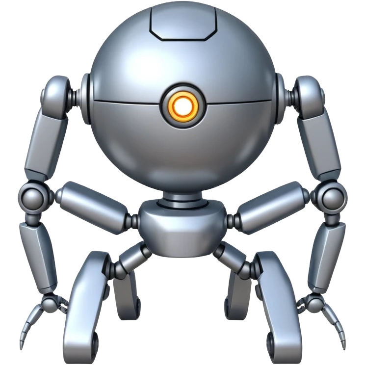 symmetrical 4 legged robot. center sphere with 4 evenly spaced legs. 1 leg extends from each side at sphere's equator emoji