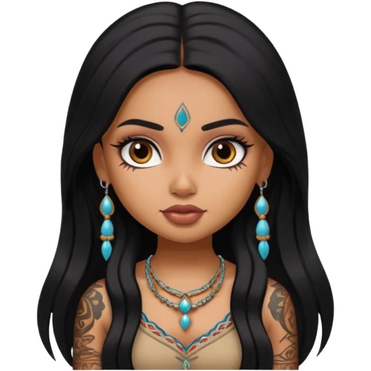 an ios genmoji for a pretty bratz indian girl with black long hair  tattooed, beautiful girl emoji