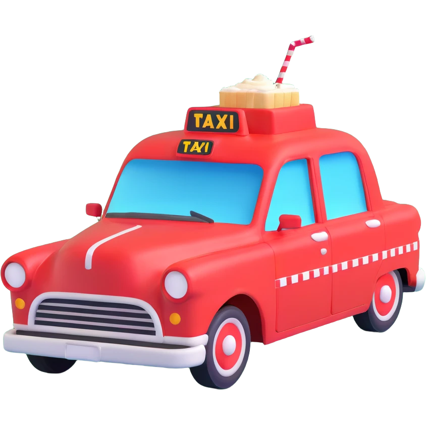 A red taxi cab with a soda fountain on top emoji