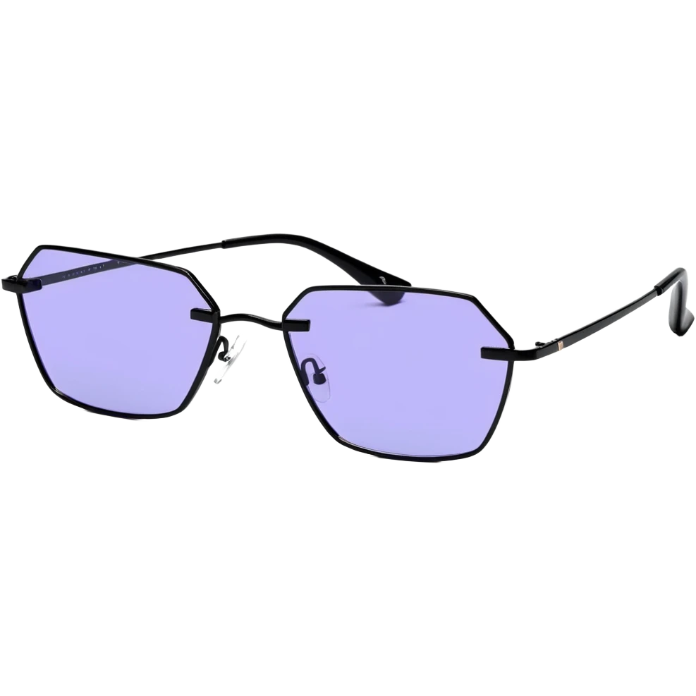 Retro-futuristic Y2K sunglasses with rimless colored lenses, metallic thin frames, 2000s cyber aesthetic emoji