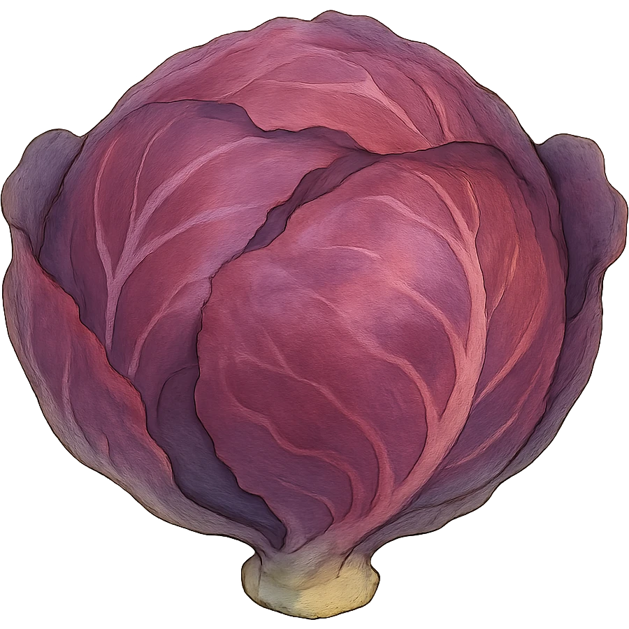 ghibli style red cabbage with soft shading and whimsical feel emoji