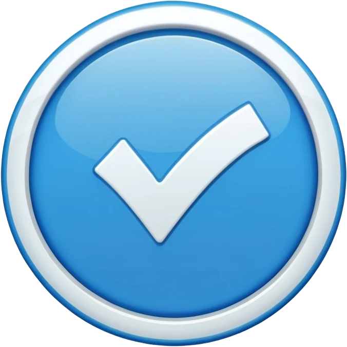 a small, round blue badge with a white check mark in the center, similar in style to the verification badge seen on social media emoji