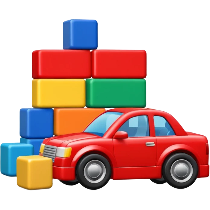 Toy car beside building blocks emoji
