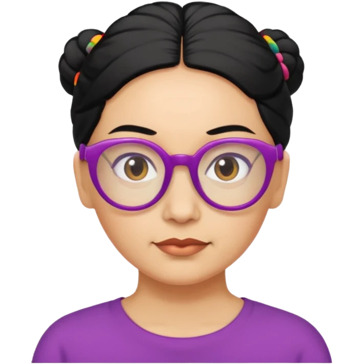 light skin middle aged with low bun in black hair with colorful glasses emoji