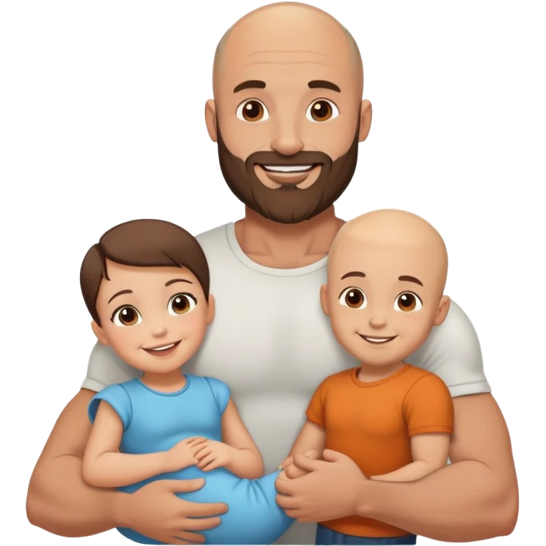 Muscular Bald man with a beard crazy in love with his young brunette wife and 3 sons emoji