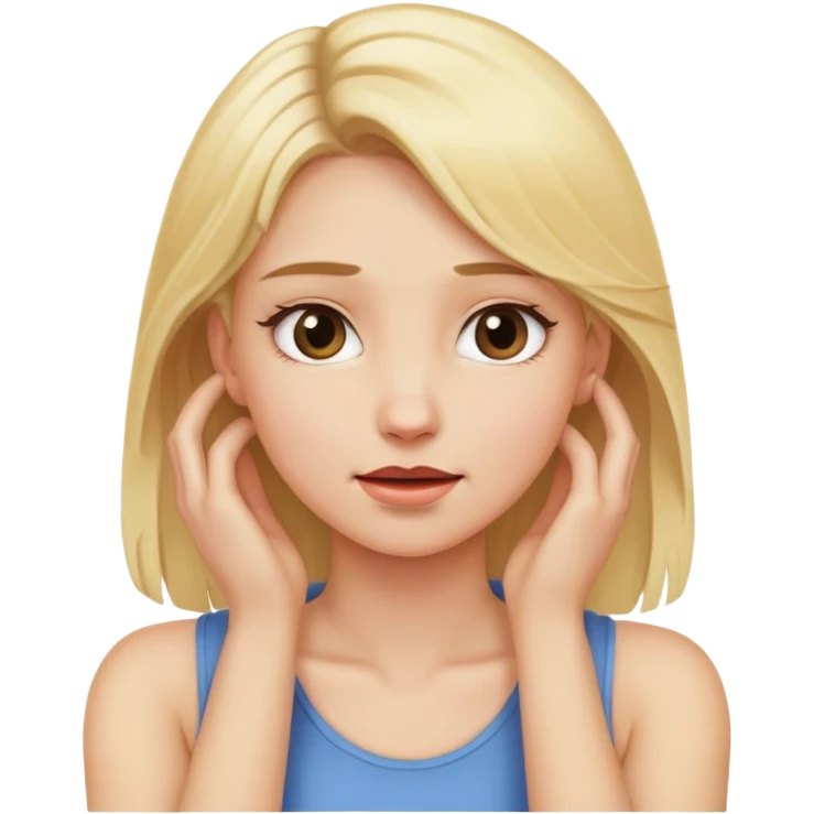Girl with blonde hair grabbing her neck with both hands emoji
