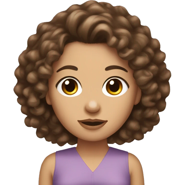 curly medium length brunette hair, white women holding a cute yorkie dog emoji