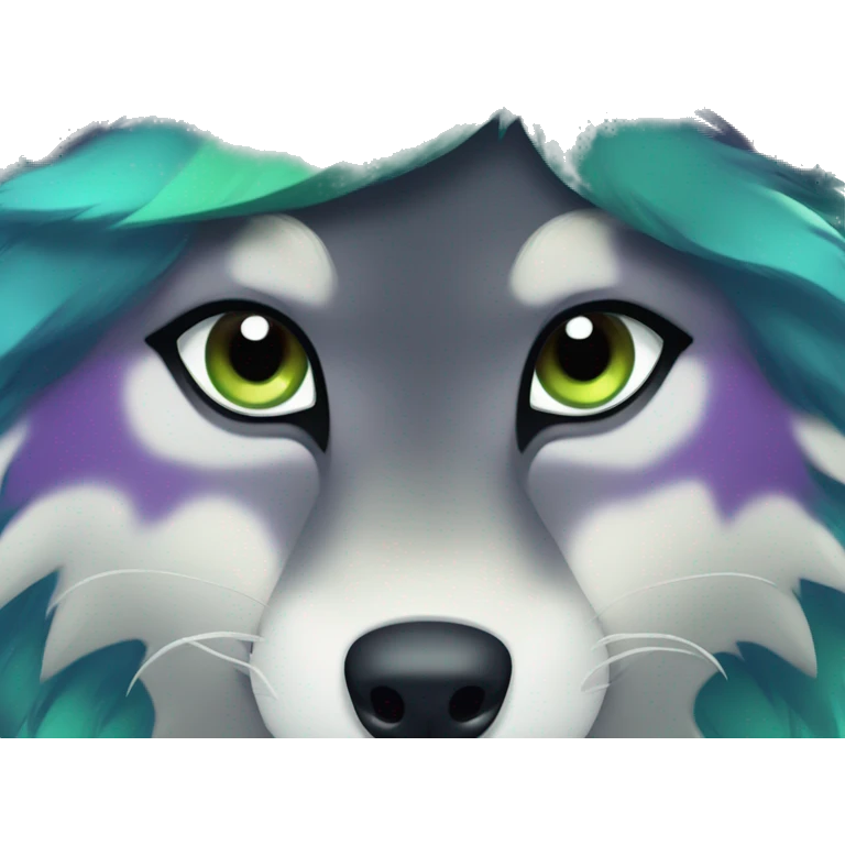 Blue and green and purple fur red eyes wolf  emoji