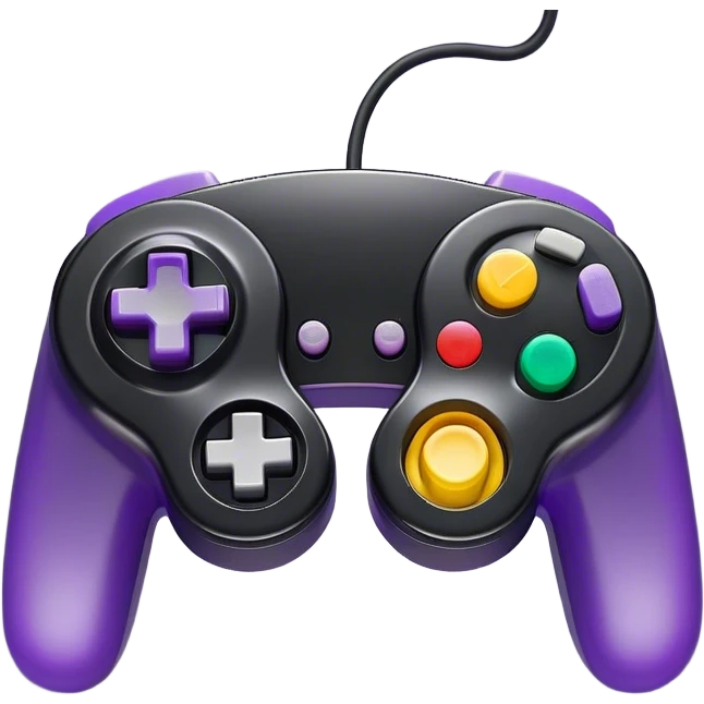 Clash of Clans aesthetic: Cinematic Playful GameCube Controller Portrait Emoji, rendered in a 3D vector-style similar to standard emojis with minimal shading and bold, simplified shapes. A compact, distinct form with signature details, softly glowing with a nostalgic gaming charm. Simplified yet unmistakably iconic, highly detailed and consistent, glowing with a soft radiance and high shine. Stylized with a touch of retro gaming magic and a soft glowing outline, capturing the essence of a beloved gaming relic with a friendly, playful manner! emoji