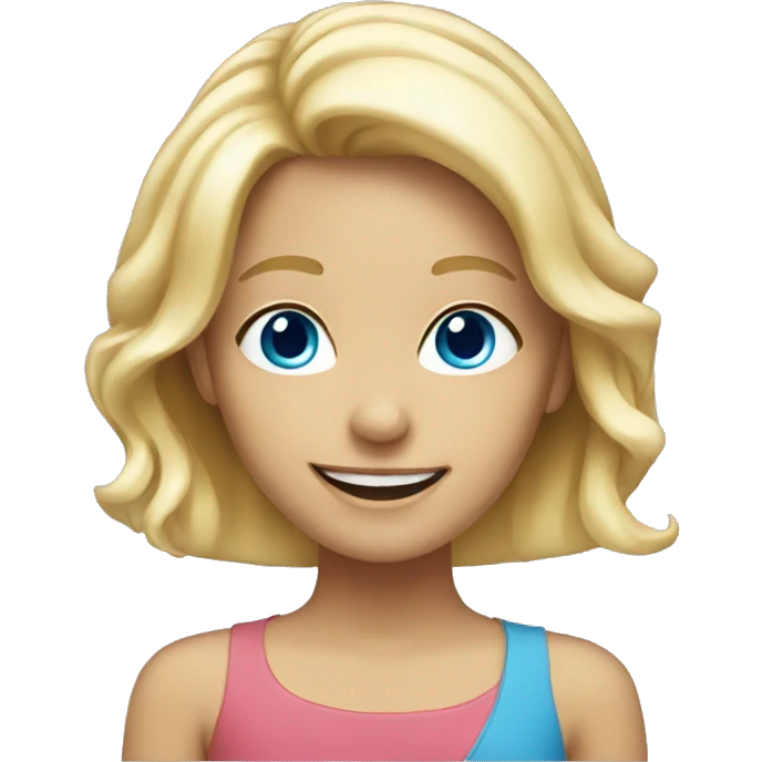 smiling girl with blonde hair, blue eyes emoji