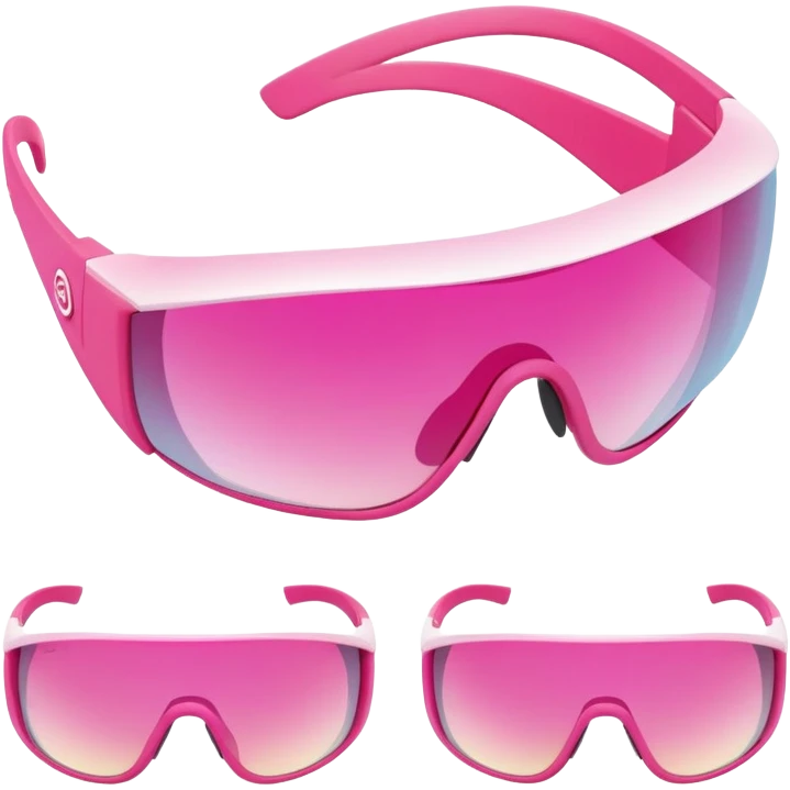 sporty pink shield visor sunglasses with thick ergonomic frame, chunky padded design, massive build, one-piece gradient lens emoji