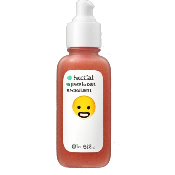 tiny facial exfoliant liquid bottle with label emoji