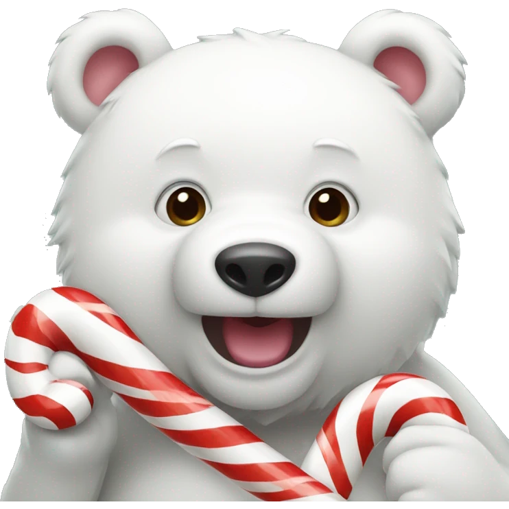 White bear eating candy cane emoji
