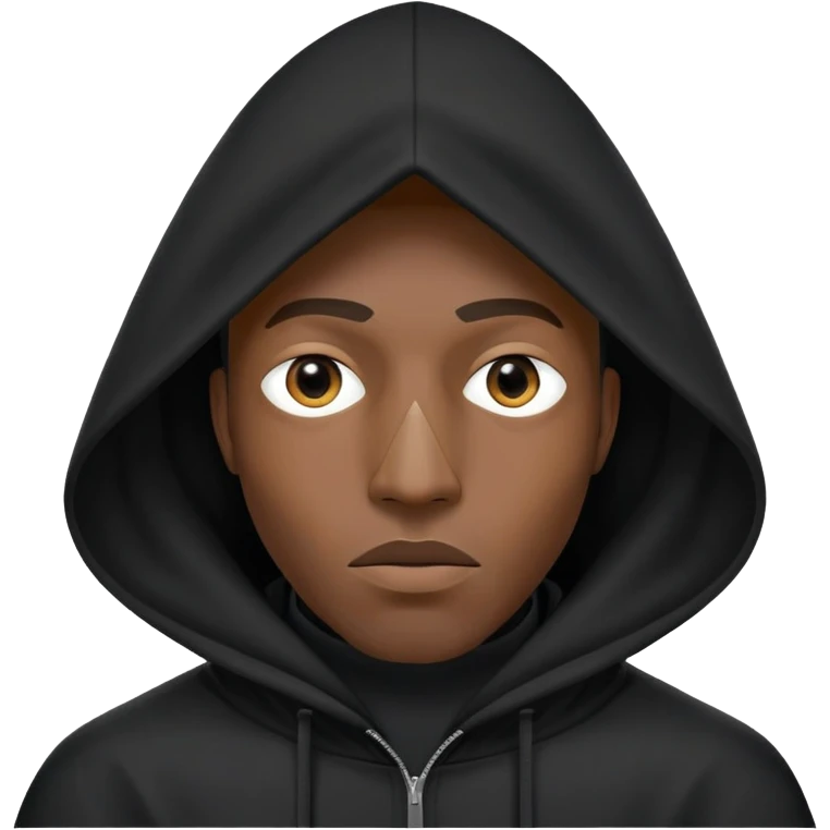 Black man wearing a triangular black hood that covers whole face  like batman with only eye holes emoji
