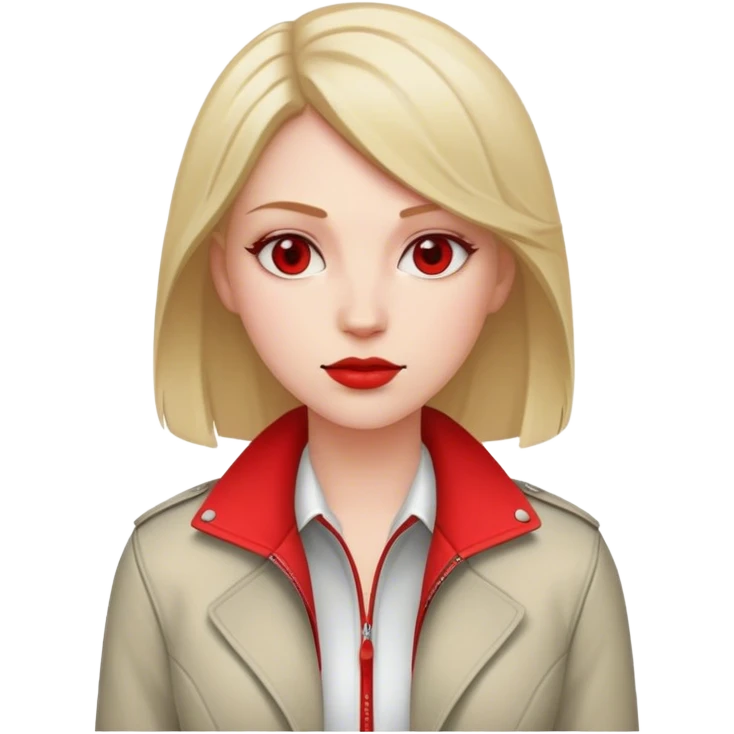 white conservative woman in jacket with red emoji
