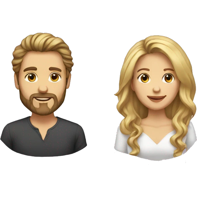 Woman-with-long-brown-waved-hair-and- blonde hair man with beard  emoji