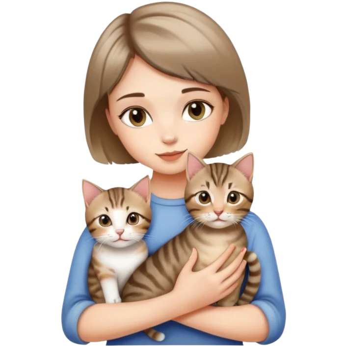 A beautiful girl holding a tabby cat kitten short haired emoji