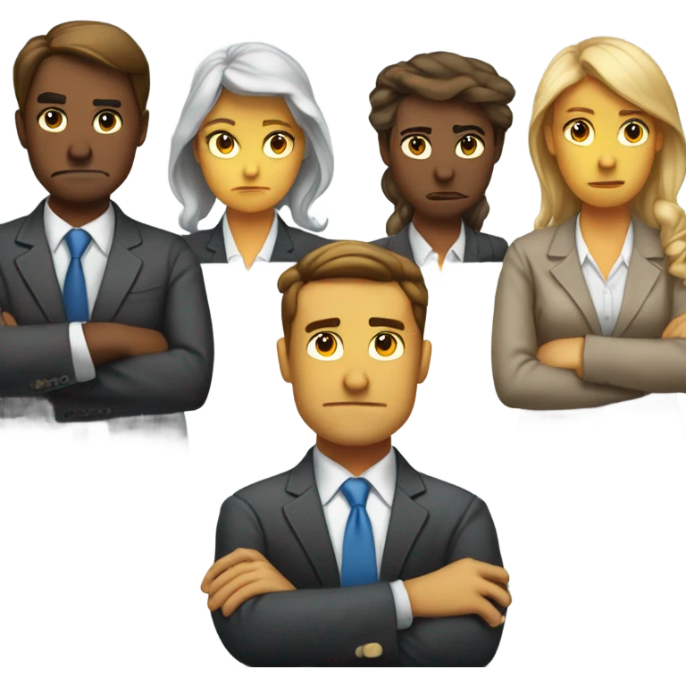 business people sitting around a table looking unhappy emoji