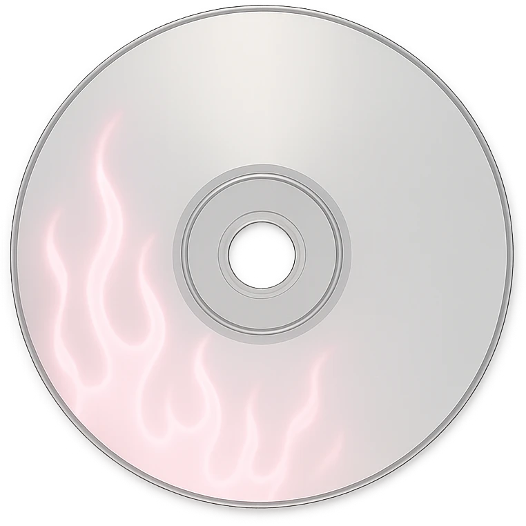 A minimalist CD disc with subtle pink flames, glowing effect, variation 2, shape: square emoji