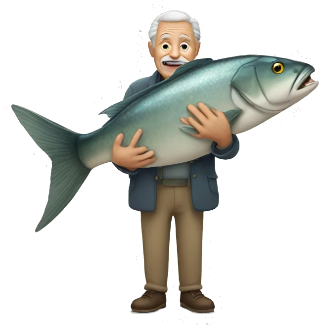 old man holding a huge fish emoji