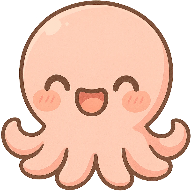 chibi octopus with a mouth, blushing cheeks, playful expression, pastel palette, minimal background emoji