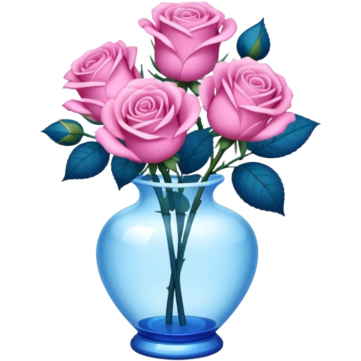 blue roses in transprent pink vase  emoji