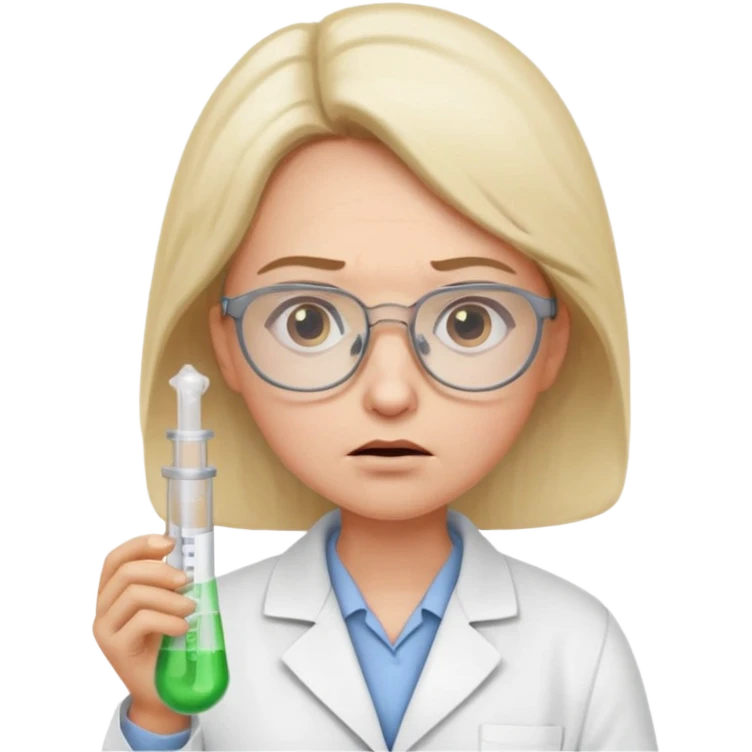 Frowns with Glasses,  Disappointed Scientist: Lab coat, thin glasses, holding test tube, upset expression
 emoji