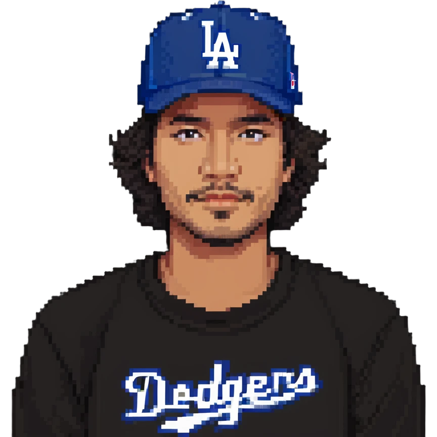 Mexican man wearing an LA Dodgers baseball hat, simple background emoji