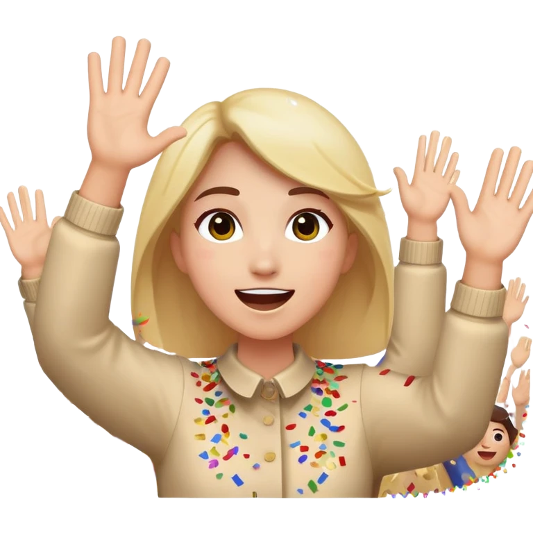 face with hands raised, confetti in the air, cheering at a parade emoji