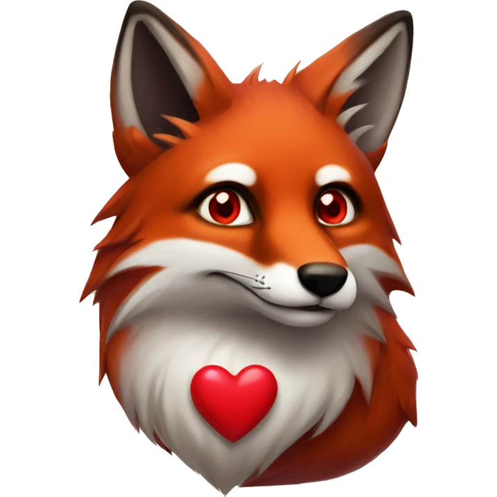 dark red fox face with tiny red heart instead of eyes emoji