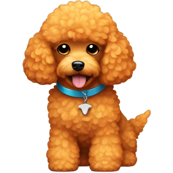 Golden toy poodle with orange shark fin emoji