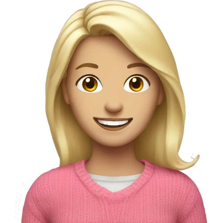 White woman, blonde hair, smiling, pink sweater  emoji