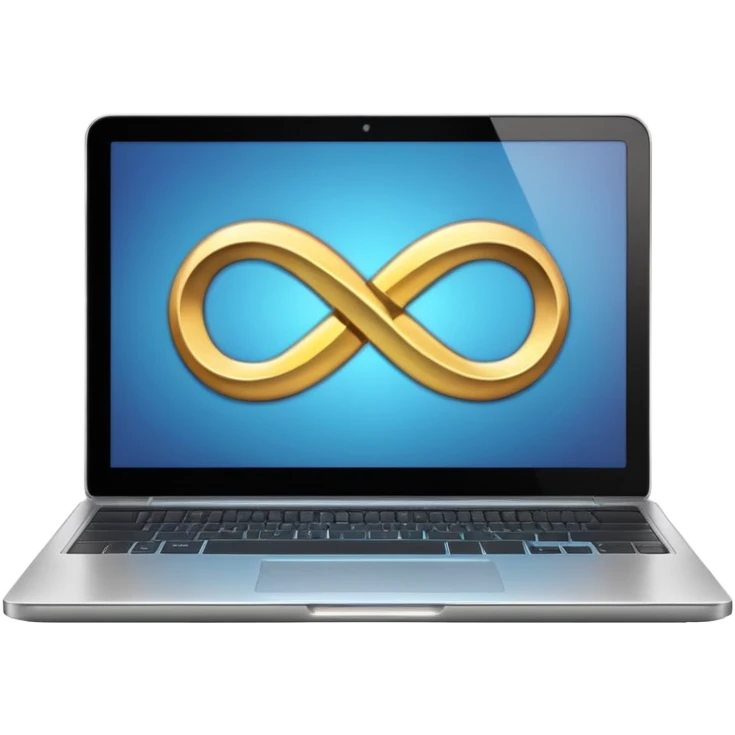 an infinity sign and a laptop with video emoji