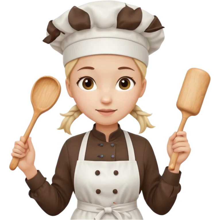 Young female pastry chef - single ponytail, apron, wearing a white hat, holding a rolling pin emoji