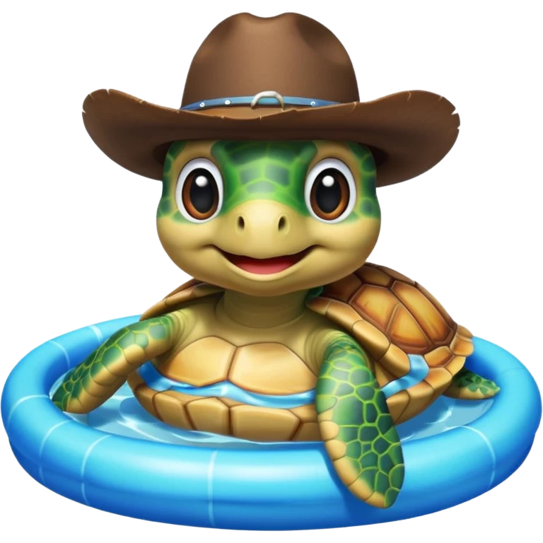 Cute blow up pool turtle with a cowboy hat emoji