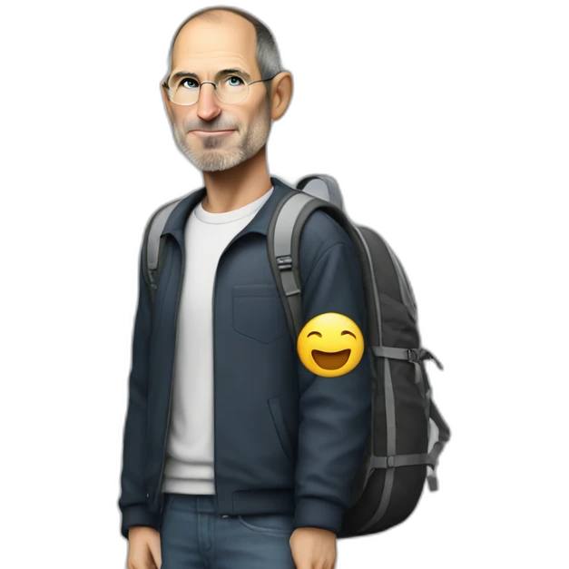 steve jobs with a backpack, in front of the Moon emoji