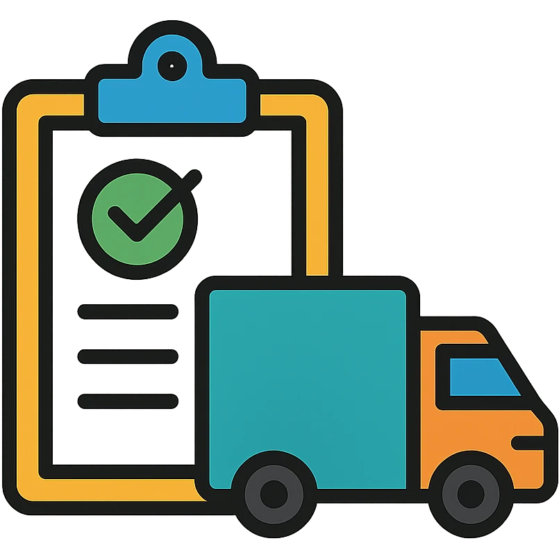 a clipboard with a checkmark and a delivery truck emoji