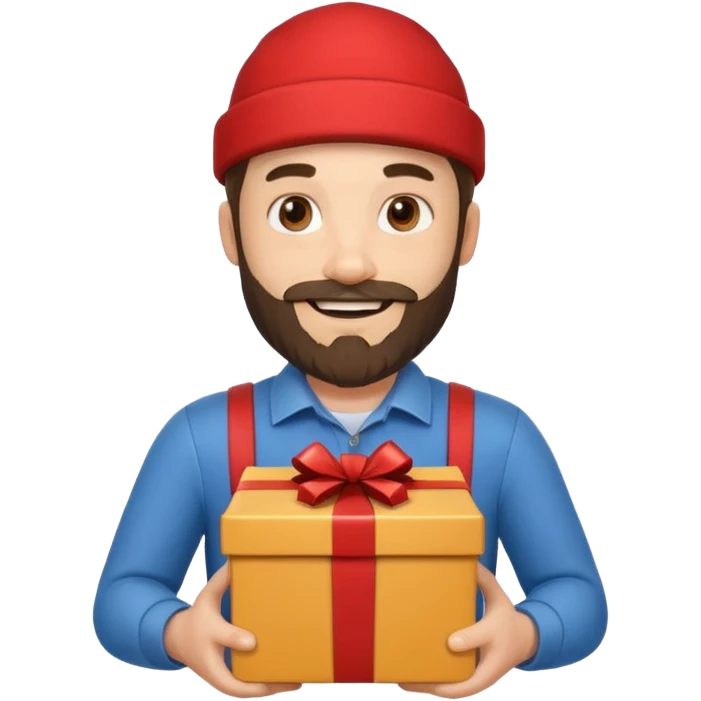 bearded man courier holding gift box emoji